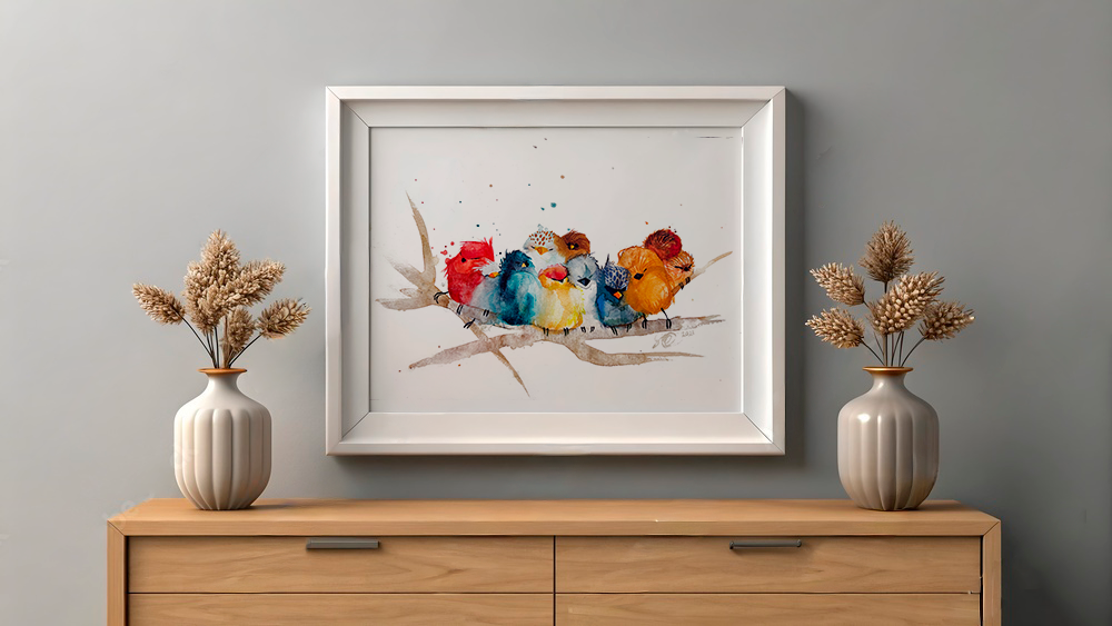 Taideteos Lintuperhe, 29 cm x 42 cm
