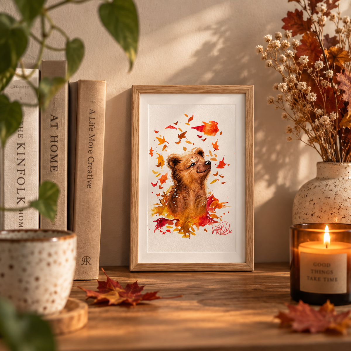 Artwork Bear in Leafs, 24 x 32 cm