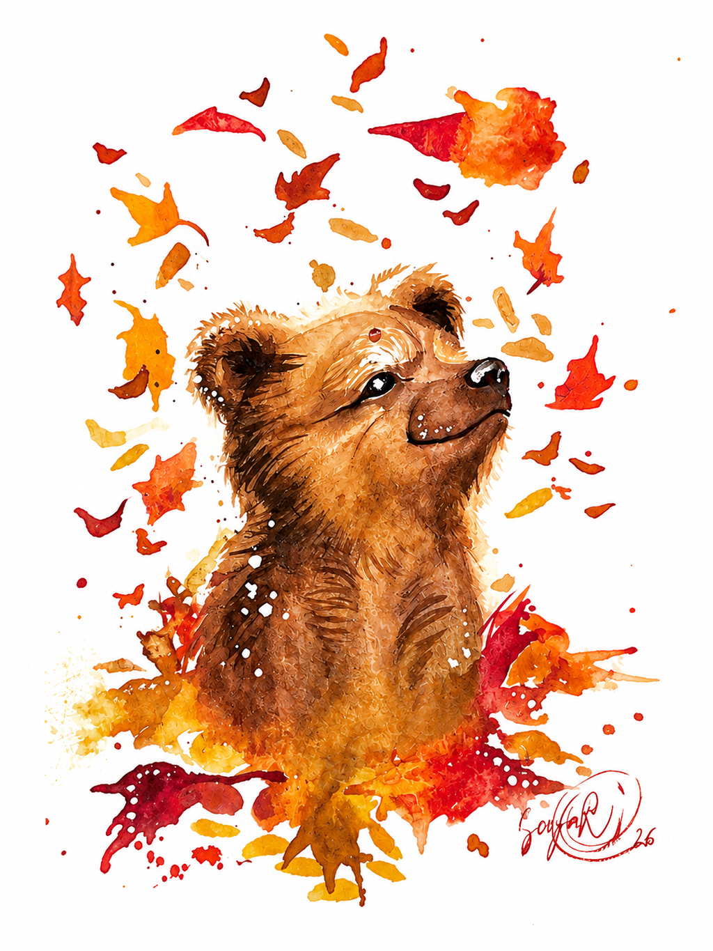 Artwork Bear in Leafs, 24 x 32 cm