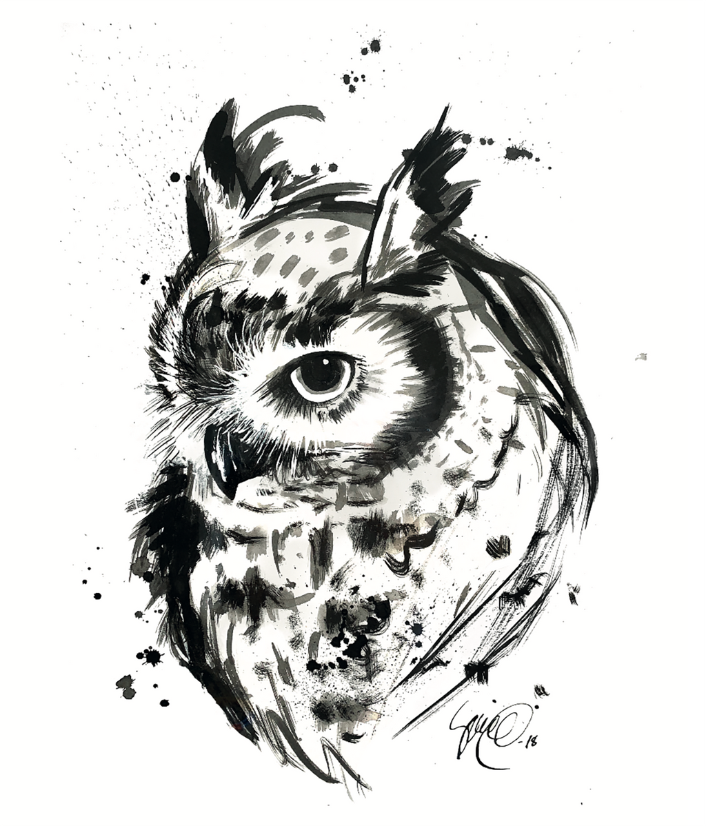 Bottle ink painting Wolf, 30x40cm