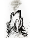 Bottle ink painting Wolf, 30x40cm