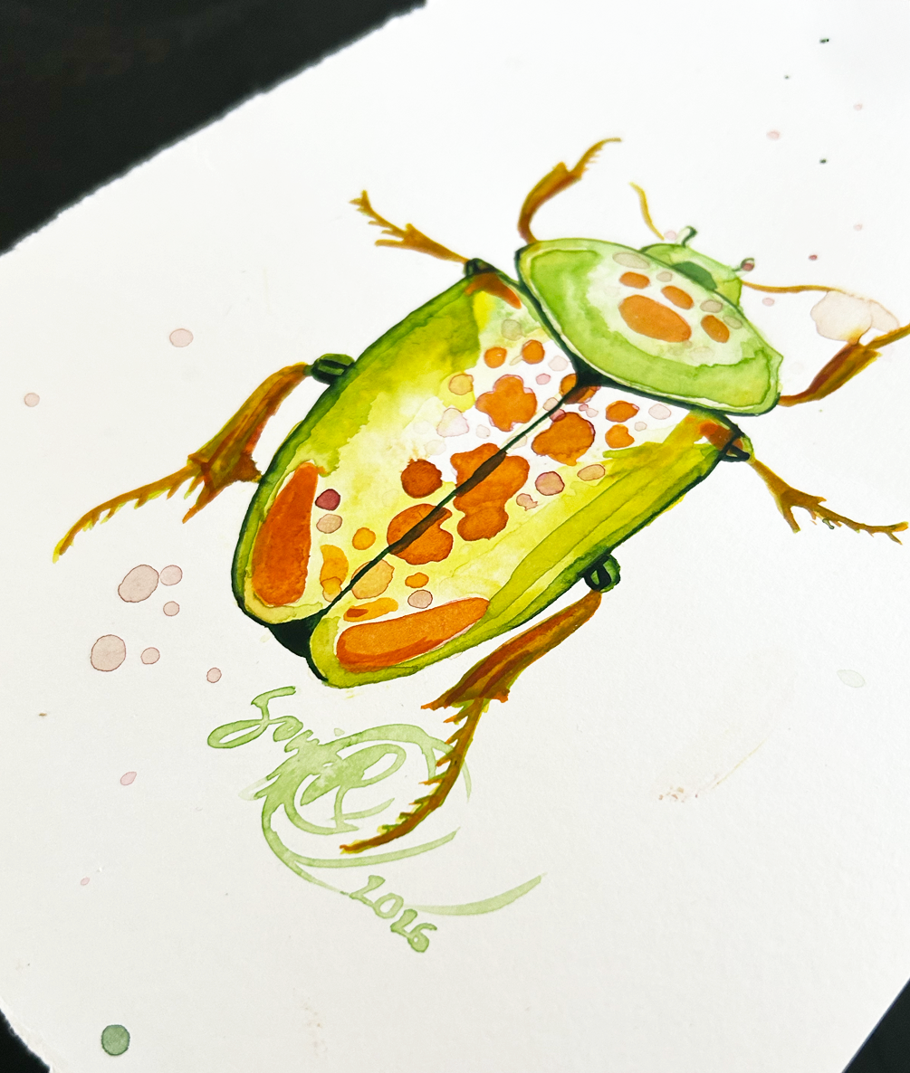 Watercolor painting Juice beetle, 15 cm x 20 cm