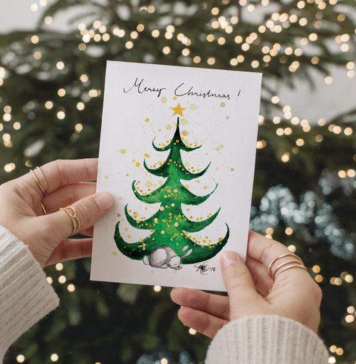 Christmas Card Bunny Under the Fir Tree, A6