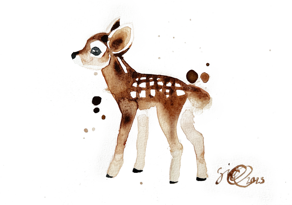 Watercolor painting Bambi, 41cm x 51cm