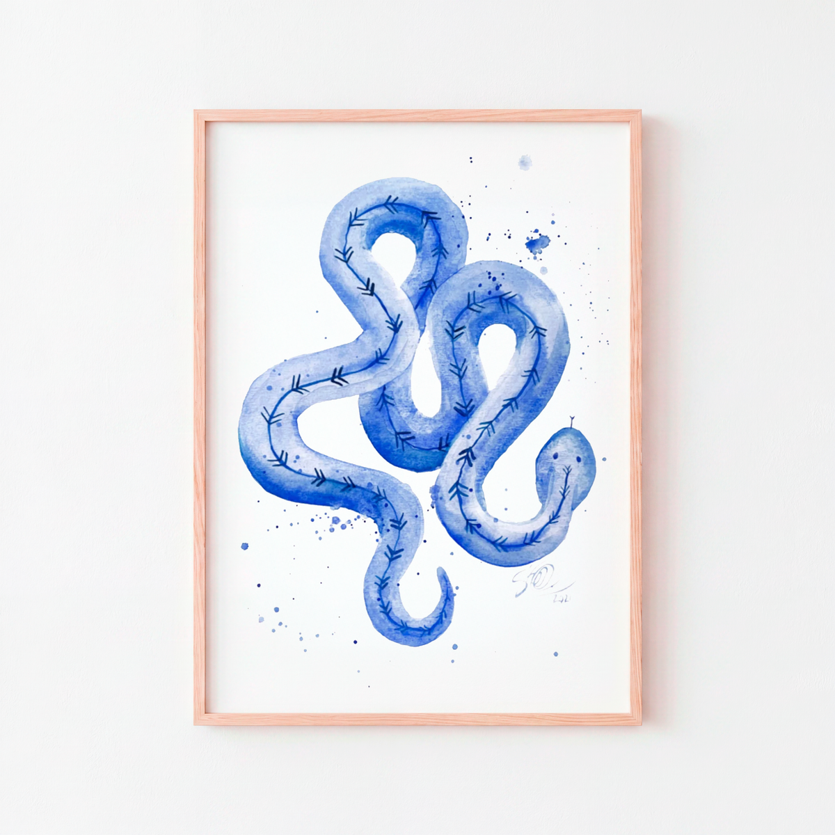 Watercolor painting Sapphire snake, 41cm x 59cm