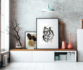 Bottle ink painting Owl, 41 cm x 59 cm