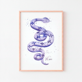Watercolor painting Tanzanite snake, 41cm x 59cm
